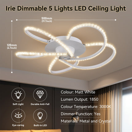 Irie Dimmable 5 Lights LED Ceiling Light - White.