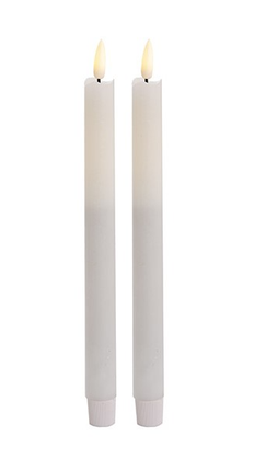 1 Pack of 2 LED Flickering Wax Taper Candles (Battery Operated) in White.