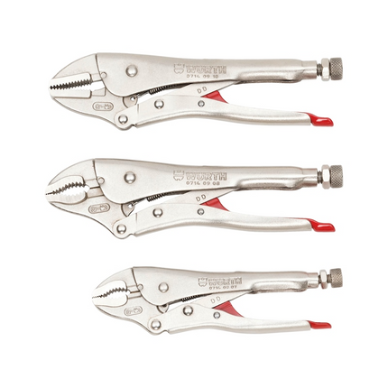 Wurth Locking Pliers Set 3 Piece Nickel Coated with Tool Roll Adjustable Clamp Wrench.