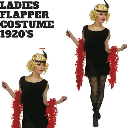 Ladies Flapper Costume Charleston Gatsby Chicago Fancy Dress Party 1920s 20s - Black.