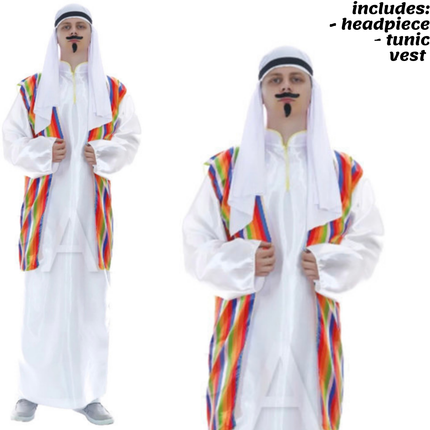 Arabian Man Costume Middle Eastern Party Sheik Dress Arab Pilgrim Sultan.