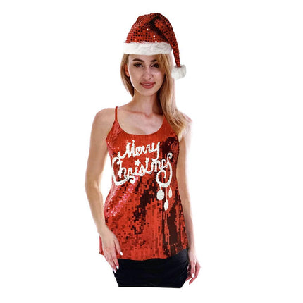 Womens Merry Christmas Sequin Singlet Camisole Cami Costume Party Xmas.