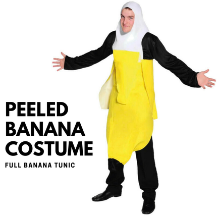 ADULT PEELED BANANA COSTUME Outfit Dress Up Party Halloween Funny Fruit.