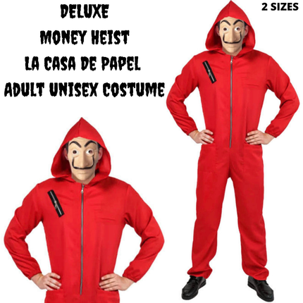 Salvador Dali La Casa De Papel Money Heist Red Jumpsuit Mask Costume Hoodie - L/XL (175cm - 185cm).