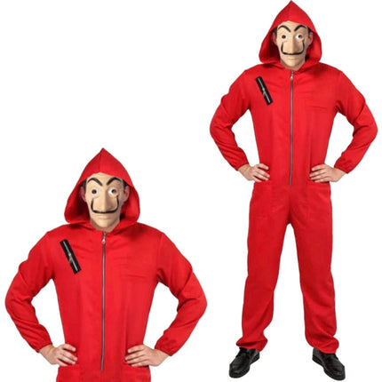 Salvador Dali La Casa De Papel Money Heist Red Jumpsuit Mask Costume Hoodie - S/M (165cm - 175cm).