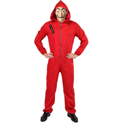 Salvador Dali La Casa De Papel Money Heist Red Jumpsuit Mask Costume Hoodie - S/M (165cm - 175cm).