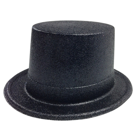 12x GLITTER TOP HAT Fancy Party Plastic Costume Tall Cap Fun Dress Up BULK - Black.