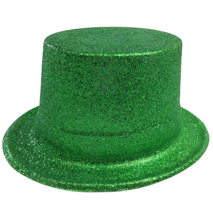 12x GLITTER TOP HAT Fancy Party Plastic Costume Tall Cap Fun Dress Up BULK - Green.