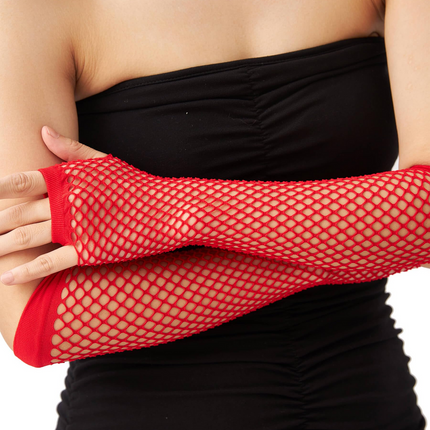 12x Long Elbow Length Fishnet Gloves Fingerless 70s 80s Womens Costume Party Bulk in Red.