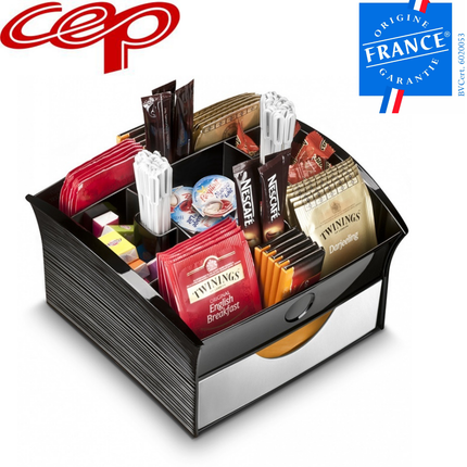 CEP Deluxe Tea Coffee Storage Home Office Organiser Distributor Tray - Black.
