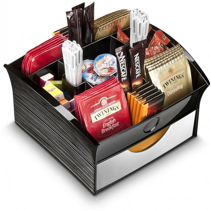 CEP Deluxe Tea Coffee Storage Home Office Organiser Distributor Tray - Black.