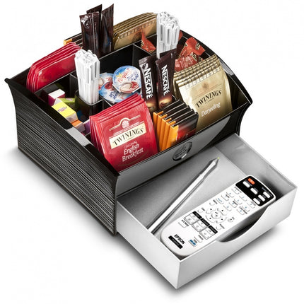 CEP Deluxe Tea Coffee Storage Home Office Organiser Distributor Tray - Black.