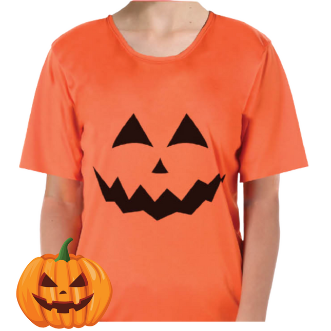 Kids Halloween T-Shirt Pumpkin Childrens Orange Jack O'Lantern Top - M (7-9 Years Old).