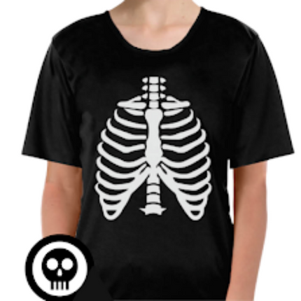 Childrens Skeleton Top Scary Kids Dress Up Halloween Book Week Bones T Shirt - M (7-9 Years Old).