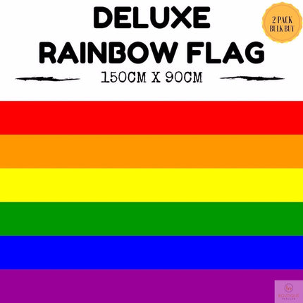 2x DELUXE RAINBOW GAY PRIDE FLAG Outdoor Banner 150x90cm 3x5ft w Metal Eyelets.