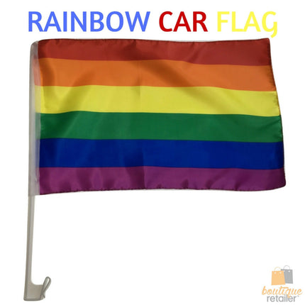 RAINBOW CAR FLAG w Window Clip Flags Australia Day 30cm x 45cm LGBT Gay Pride.