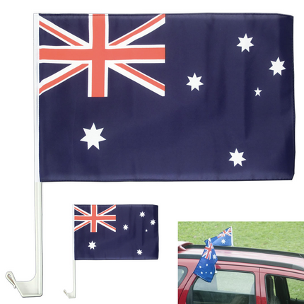 2x AUSTRALIA CAR FLAG with Window Clip Flags Australia Day 30cm x 45cm.