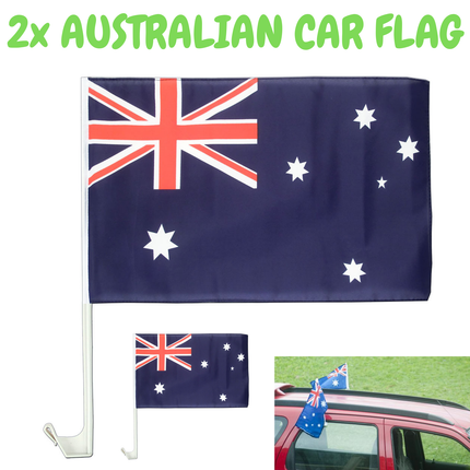 2x AUSTRALIA CAR FLAG with Window Clip Flags Australia Day 30cm x 45cm.