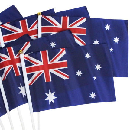 Australian Hand Flags – Set of 8 (14cm x 21cm) – Perfect for Australia Day Celebrations.