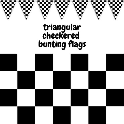 CHECKERED BUNTING FLAG Race Car Chequered Flag Banner Hanging Decoration Triangular - 10.8 Metres.