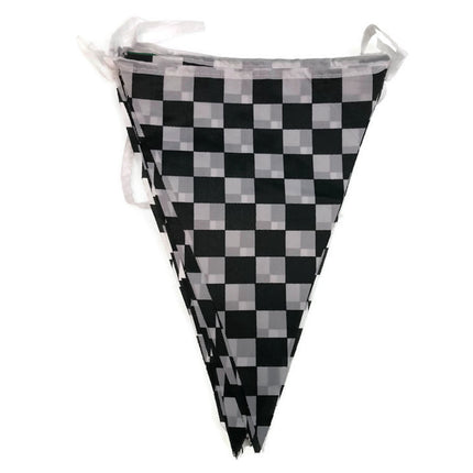 CHECKERED BUNTING FLAG Race Car Chequered Flag Banner Hanging Decoration Triangular - 10.8 Metres.