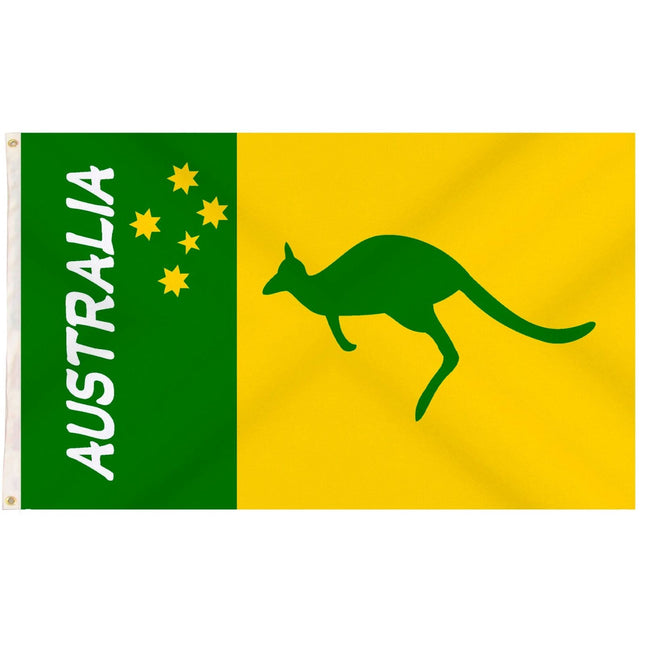 Australian Green and Gold/Yellow Flag w/ Kangaroo – 90x150cm Australia Day.