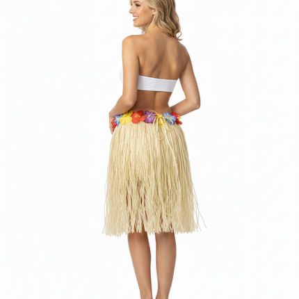 40cm HAWAIIAN HULA SKIRT Tropical Costume Dress Lei Grass Flower Party Adult - Natural.