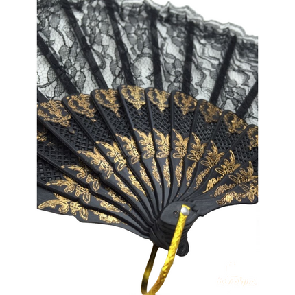 Lace Folding Hand Fan Bridal Wedding Party Spanish Costume Accessory - Black.