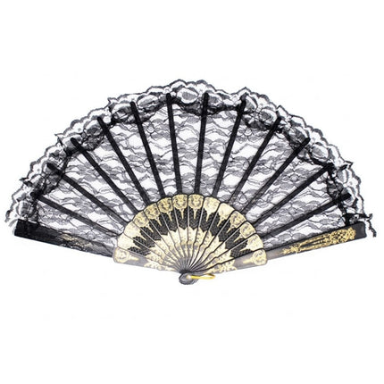 Lace Folding Hand Fan Bridal Wedding Party Spanish Costume Accessory - Black.
