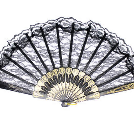 Lace Folding Hand Fan Bridal Wedding Party Spanish Costume Accessory - Black.