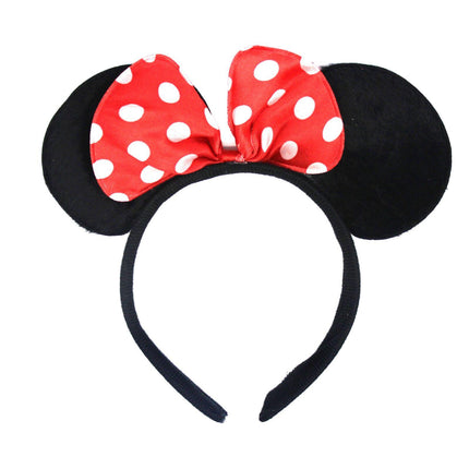 Minnie Mouse Headband Costume Halloween Party Hair Head Band w/ Bow - Black/Red.