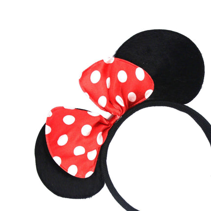 Minnie Mouse Headband Costume Halloween Party Hair Head Band w/ Bow - Black/Red.