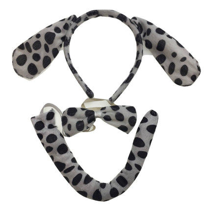 3pcs DOG EAR HEADBAND w Bow Tail Animal Costume Halloween Party Hair Dalmatian.