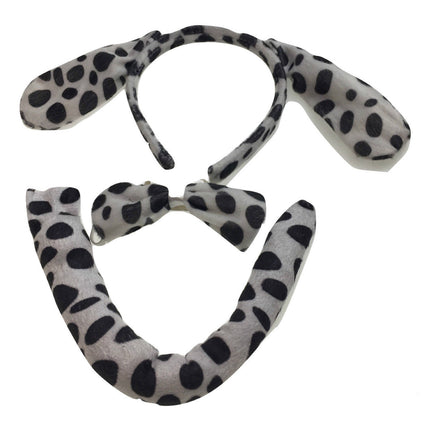 3pcs DOG EAR HEADBAND w Bow Tail Animal Costume Halloween Party Hair Dalmatian.