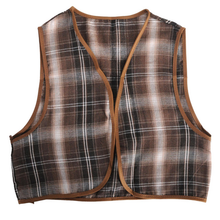 Childrens Brown Checkered Party Costume Vest Boys Kids Victorian, Cowboy or 1920s Style.