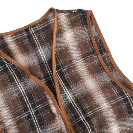 Childrens Brown Checkered Party Costume Vest Boys Kids Victorian, Cowboy or 1920s Style.