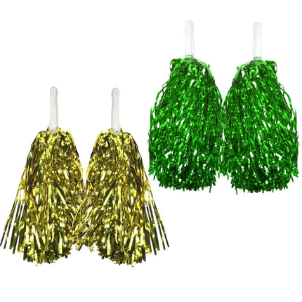 Green & Yellow Metallic Cheerleading Pom Poms – 2-Pack (1 Green Pair & 1 Yellow Pair) Australia Day.