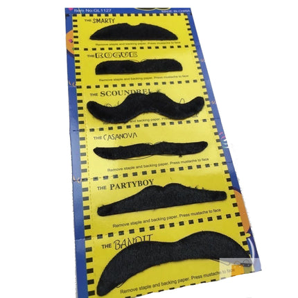 PARTY MOUSTACHE 70s Fake Mustache Costume Fancy Dress Props Halloween Adhesive.