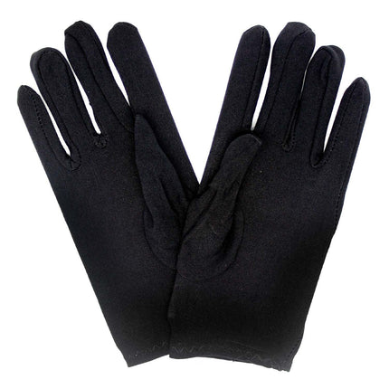 Ladies SHORT GLOVES Costume Party Wedding Bridal Fancy Dress Prom Stretchy - Black - One Size.