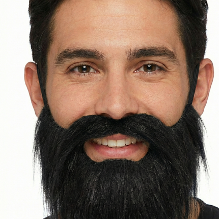 PARTY BEARD Moustache Costume Fancy Dress Mustache Halloween Fake Facial Hair - Black.