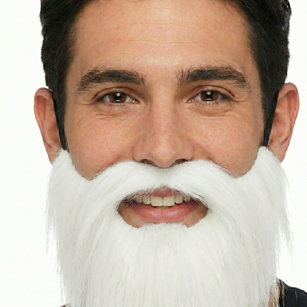 PARTY BEARD Moustache Costume Fancy Dress Mustache Halloween Fake Facial Hair - White.