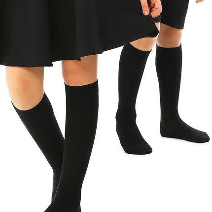 Knee High School Socks for Girls Boys Plain Cotton Rich Kids Seamless No Seam - 2-8 (Black).
