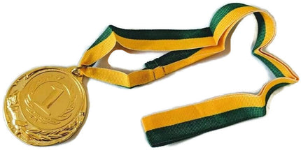 METAL WINNER GOLD MEDAL 1st Party Favours Sports Day 40cm Ribbon - Green/Gold.