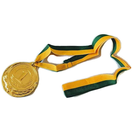 METAL WINNER GOLD MEDAL 1st Party Favours Sports Day 40cm Ribbon - Green/Gold.