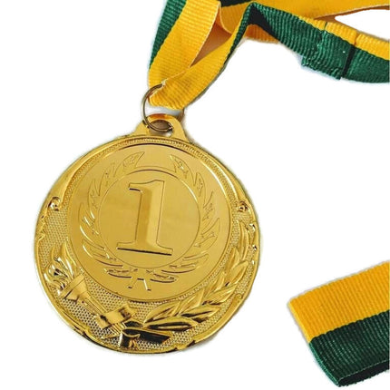 METAL WINNER GOLD MEDAL 1st Party Favours Sports Day 40cm Ribbon - Green/Gold.