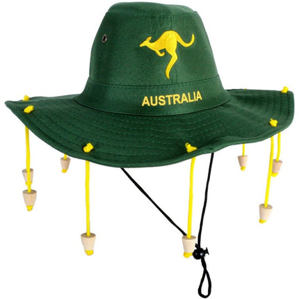 Australian Cork Hat – Green with Gold Kangaroo Embroidery Aussie Australia Day.