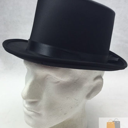 SATIN TOP HAT Costume Party Cap Fancy Dress Trilby Fedora One Size - Black.