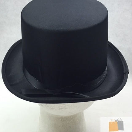 SATIN TOP HAT Costume Party Cap Fancy Dress Trilby Fedora One Size - Black.