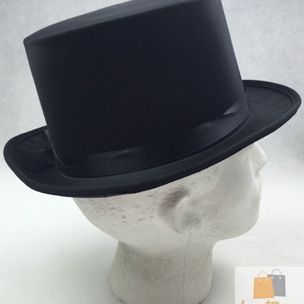 SATIN TOP HAT Costume Party Cap Fancy Dress Trilby Fedora One Size - Black.