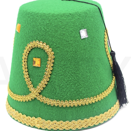 DELUXE TURKISH HAT Red Green Fez Tarboosh Dress Up Costume Party Moroccan - Green.
